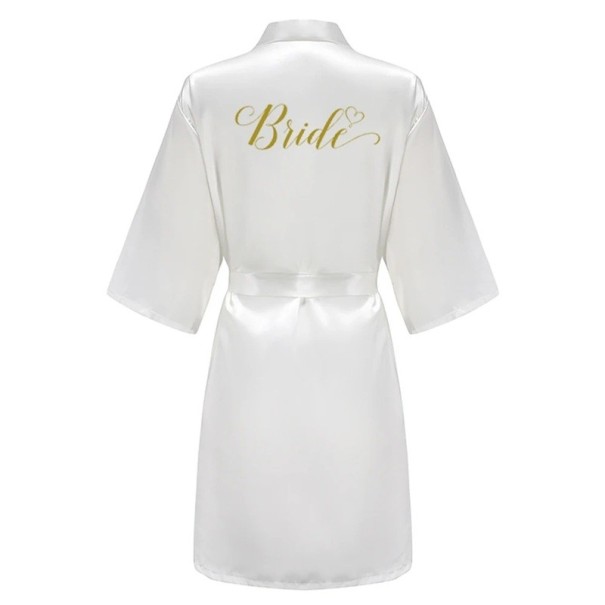 Accappatoio bianco da donna in seta artificiale Accappatoio da sposa con cintura e scritta BRIDE Accappatoio elegante e leggero per la sposa M