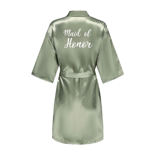 Accappatoio da donna verde in seta artificiale Elegante accappatoio leggero con cintura e scritta MAID OF HONOR Abbigliamento stiloso XS