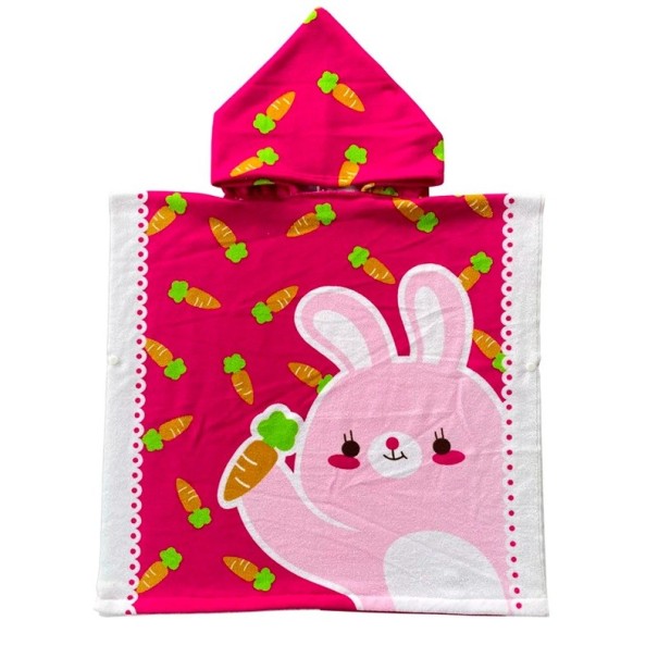 Accappatoio per bambini con cappuccio 60 x 120 cm Per altezza 80 - 130 cm Accappatoio unisex rosa con stampa di conigli e carote 1