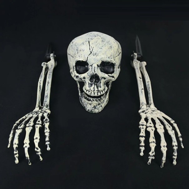 Accesorii de Halloween în aer liber Brațe și cranii schelet Decoratiuni de grădină de Halloween Brațe și craniu schelet ieșit din gazon 3 buc 1