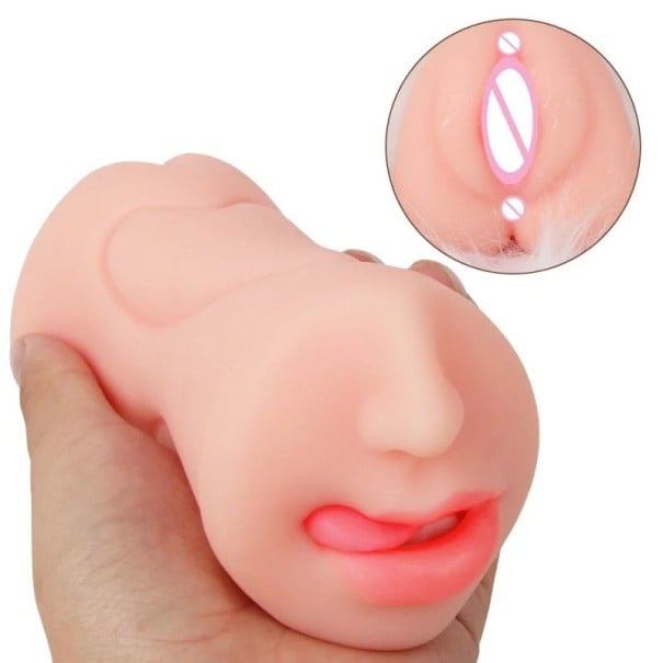 Accessoire de masturbation 3 en 1 réaliste en silicone doux avec bouche, vagin et anus pour un plaisir intense avec simulation fidèle emballage 1