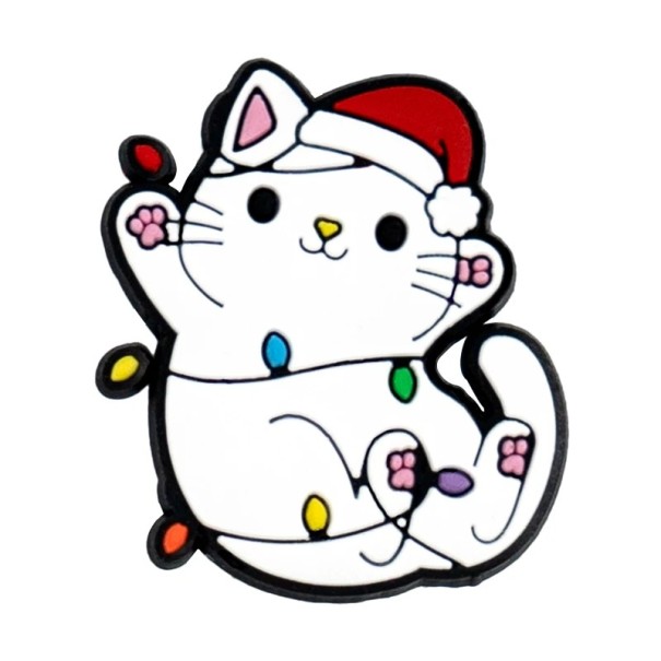 Accessoire pour crocs chat blanc avec bonnet de Noël décoration en PVC pour chaussures crocs décoration de chaussures avec lumières et motif de Noël 1