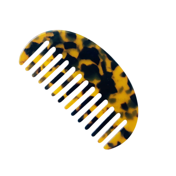 Acetátový zaoblený hřeben na vlasy půlměsíc Široké zuby Cestovní kadeřnický barevný hřebínek pro rozčesávání mokrých i suchých vlasů černo - žlutá