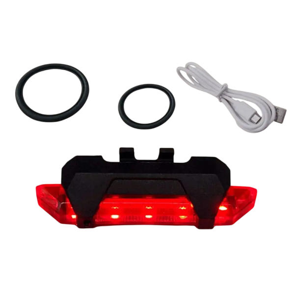 Achterlicht voor de fiets 7,3 x 12,2 x 3 cm USB oplaadbaar Waterdicht veiligheidslicht IPX5 15 lm 5 standen met rubberen bandjes voor montage rood