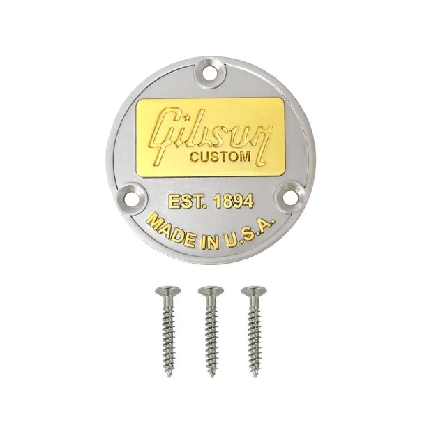 Achterste metalen decoratieve schakelaardeksel met de tekst EST.1894 MADE IN U.S.A. voor elektrische gitaar Gibson zilver