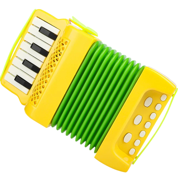 Acordeón de plástico para niños de 23 x 13 cm, juguete musical para niños y niñas, instrumento educativo para niños pequeños, ideal para jugar en interiores y exteriores. amarillo