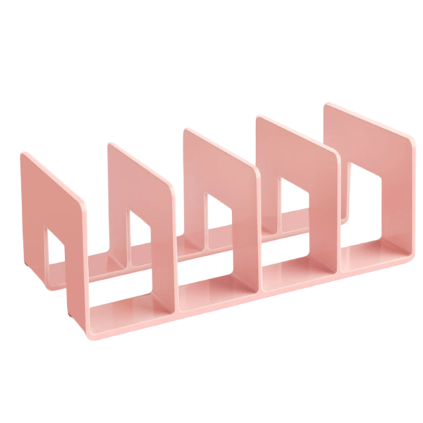 Acrylic Book Stand with Multiple Compartments 34 x 14.3 x 13.3 x 8 cm Desktop Organiser for Books and Documents Office Use pink