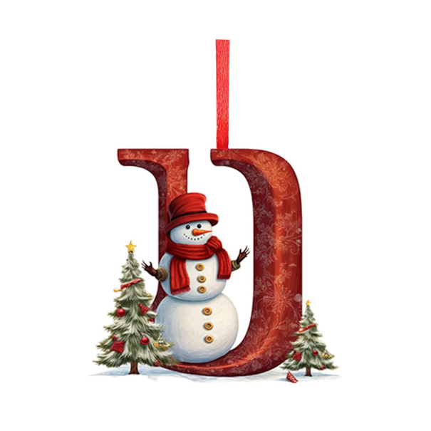 Acrylic Christmas Decoration 8 x 7 cm Red Letter U with Snowman 2D Tree Decoration with Ribbon Christmas Decoration 1