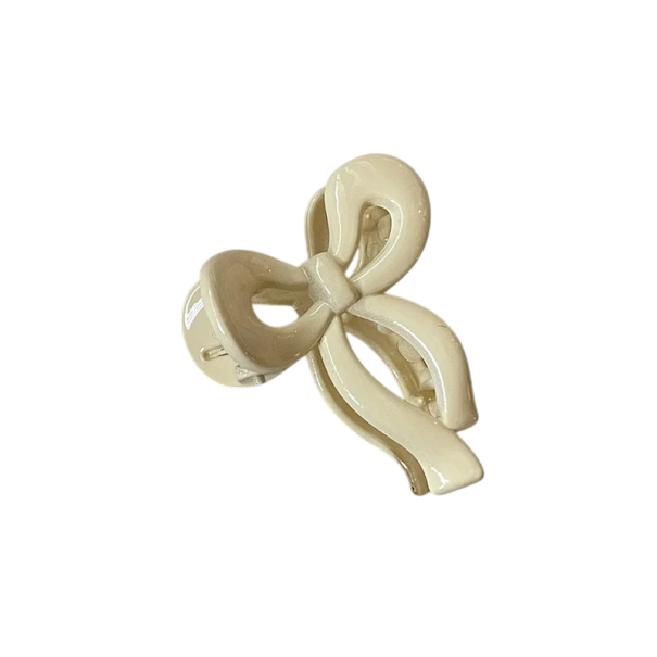 Acrylic Hair Clip 3 cm Bow Shape Glossy Candy Colours Mini Clasp Modern Women's Hair Accessory white