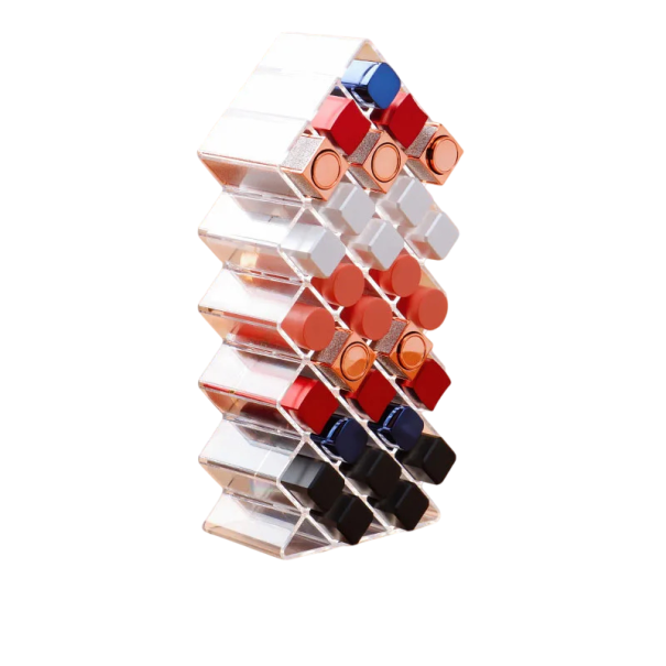 Acrylic Lipstick Organiser 28 Compartments 25.5 x 6.4 x 11.5 cm Makeup Stand Cosmetic Holder Storage Box for Lipsticks and Brushes 1