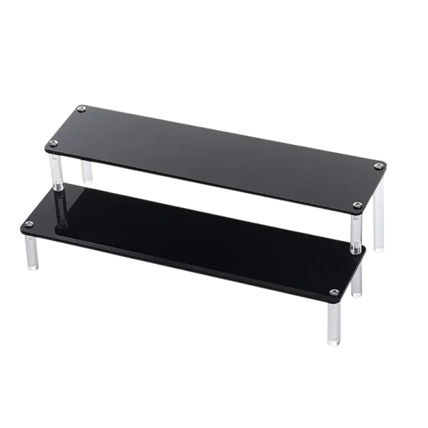 Acrylstandaard 2 niveaus 40 × 17,5 × 10 × 10 cm zwarte organizer voor figuren parfums sieraden planken voor het tentoonstellen van verzamelobjecten 1