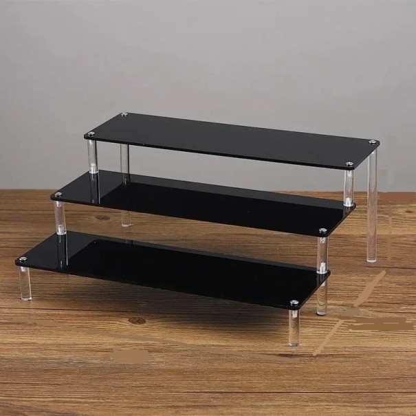 Acrylstativ 3 niveauer 40 × 27,5 × 15 × 10 cm sort organizer til figurer parfumer smykker hylder til udstilling af samlerobjekter 1