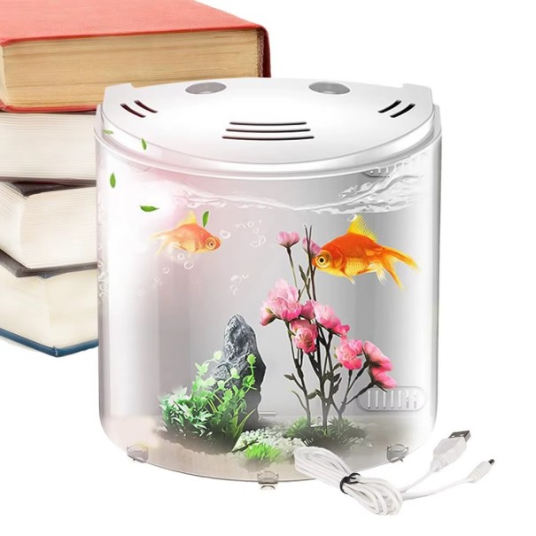 Acvariu cu iluminare LED și sistem de filtrare 20 x 20 x 14 cm Set acvariu modern Acvariu mic cu filtru Acvariu elegant alb