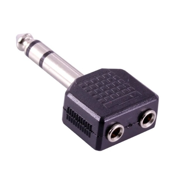 Adaptador 3 pólos 6.35mm jack para dual 3.5mm jack 1