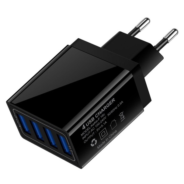 Adaptador de carga de CA de 4 puertos negro