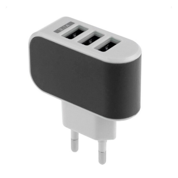 Adaptador de carga UE de 3 puertos negro