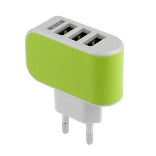 Adaptador de carga UE de 3 puertos verde
