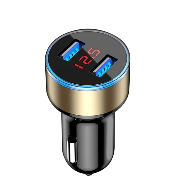 Adaptador de cargador de coche con dos puertos USB dorado