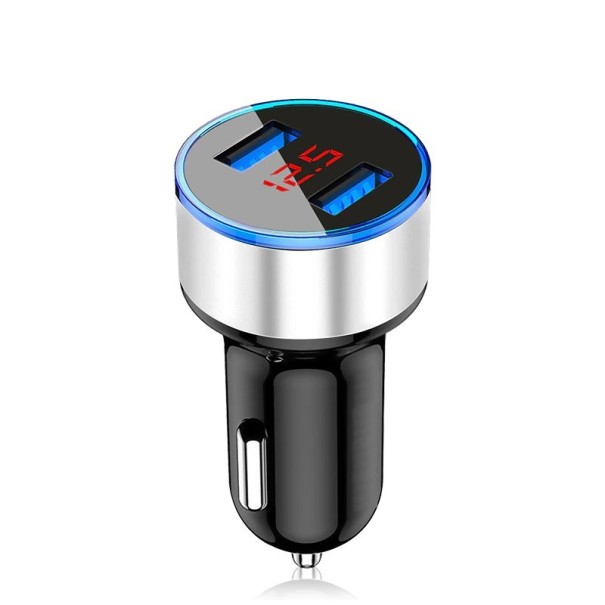 Adaptador de cargador de coche con dos puertos USB plateado