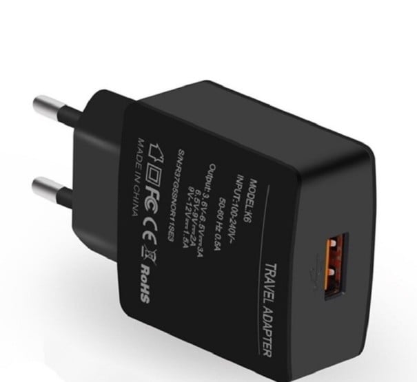 Adaptador de carregamento de viagem para tomada com porta USB Carregamento rápido Quick Charge 3.0 Potência até 18 W Corrente até 3 A Entrada 100 a 1