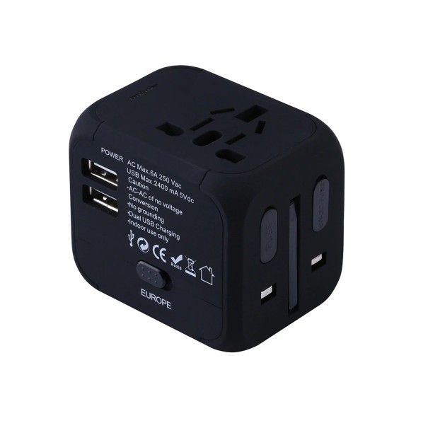 Adaptador de corriente universal para viajes negro
