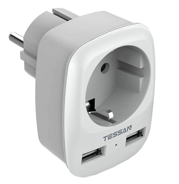 Adaptador de tomada com tomada passante e 2x USB Alimentação de aparelhos e carregamento via USB simultaneamente Plugue tipo E Tomada tipo F 4000 W 16 1