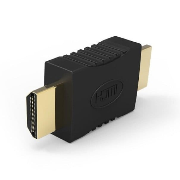 Adaptador HDMI macho a HDMI macho para conectar dos puertos HDMI Resolución hasta 4K Conector compacto sin cable Carcasa estriada Negra 1