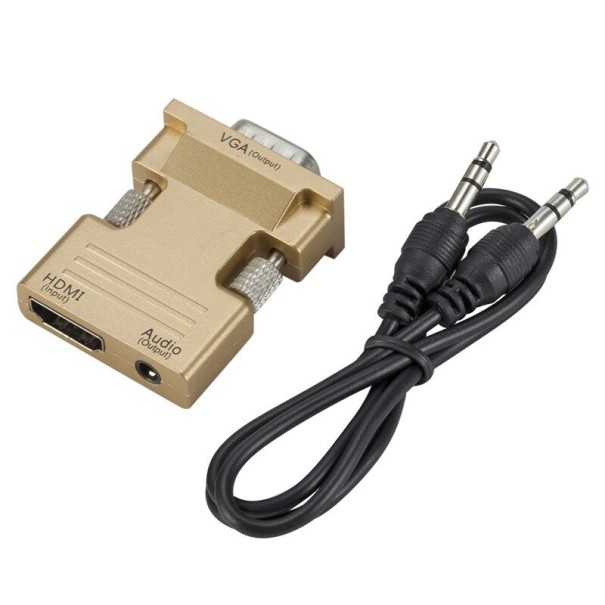 Adaptador HDMI para VGA com cabo de áudio dourado