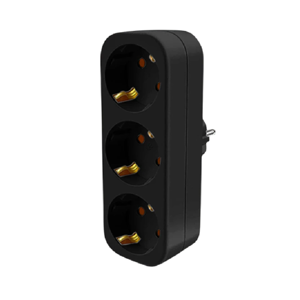 Adaptador multifuncional para tomada EU 14x4 cm Tomada elétrica de três slots 2500W 250V 16A Carregamento de vários dispositivos Lar Design elegante preto