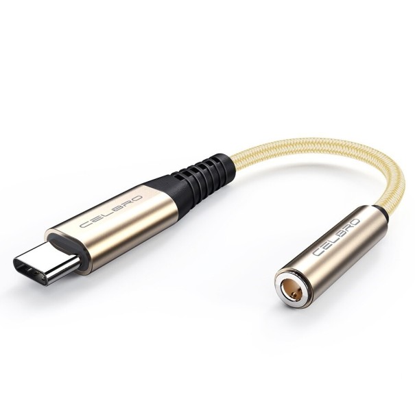 Adaptador USB-C a conector de 3,5 mm para conectar auriculares a teléfonos y tabletas Cable trenzado de nylon Terminales de aleación dorado