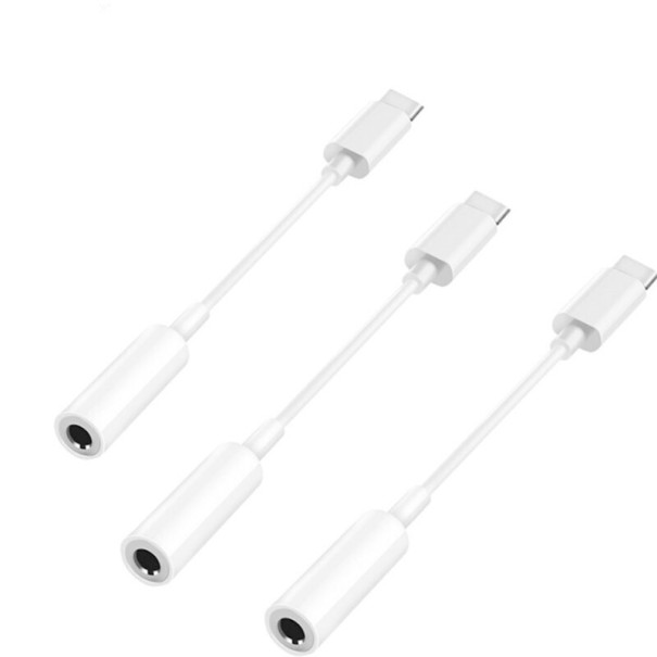 Adaptador USB-C para jack de 3,5mm para ligar auscultores com fio ao telefone Saco com 3 unidades Redução branca com cabo curto Comprimento 12 cm 1