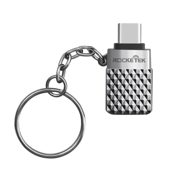 Adaptador USB-C para USB 3.0 para ligar uma pen USB a um telefone ou portátil Transferência de dados a 5 Gbps Corpo metálico com argola prateado