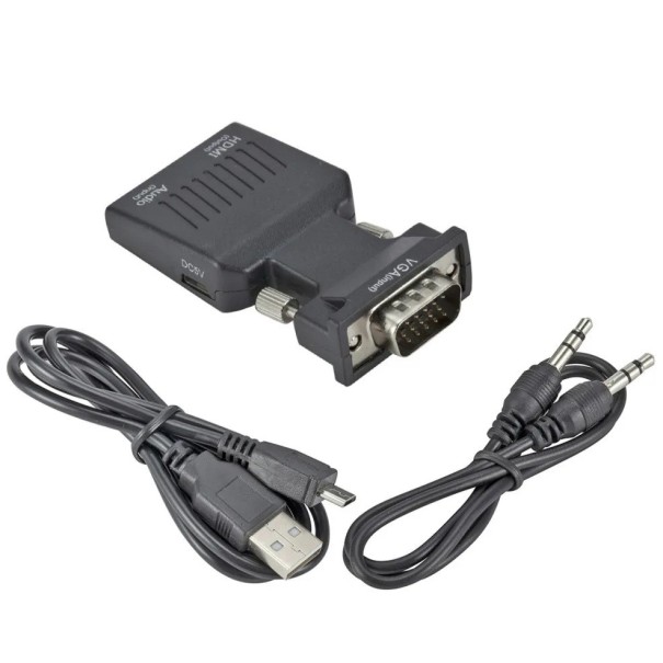Adaptador VGA a HDMI con entrada de audio Adaptador convertidor de señal de alimentación micro USB para monitor, TV, proyector compatible con PC 1