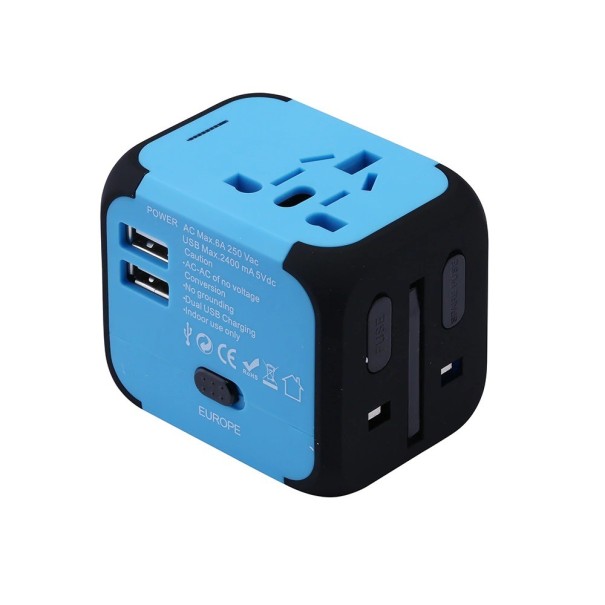 Adaptateur de voyage universel bleu