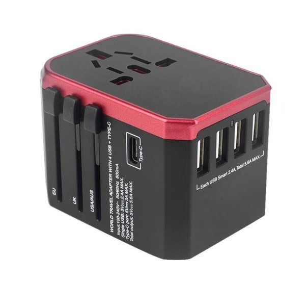 Adaptateur de voyage universel K1115 rouge