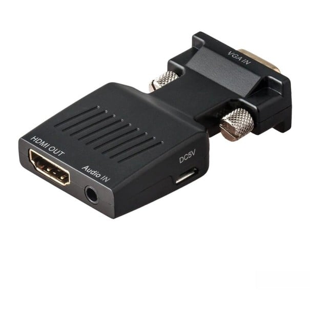Adaptateur VGA vers HDMI avec entrée audio jack 3,5 mm Pour connecter un ordinateur à une télévision ou un moniteur Alimentation par USB Dimensions 1
