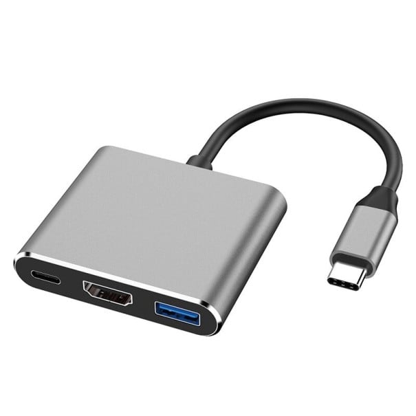 Adaptér 3v1 USB-C na HDMI USB 3.0 a USB-C pro připojení monitoru nebo televize Rozlišení až 4K Přenos dat až 5 Gbps Hliníkové tělo tmavě šedá