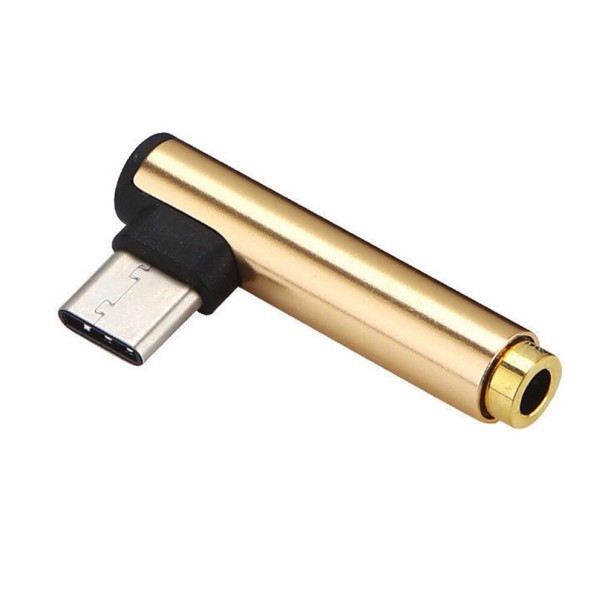 Adapter 90° voor USB-C naar 3,5mm jack / USB-C goud