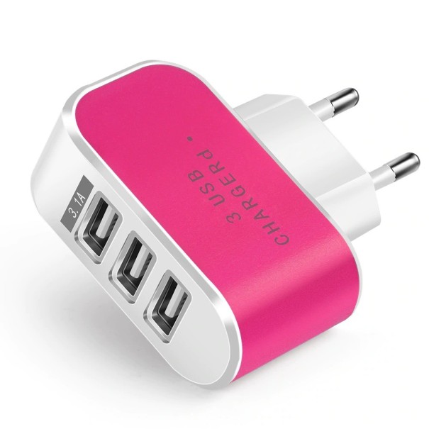 Adapter do ładowania AC 3 porty USB różowy