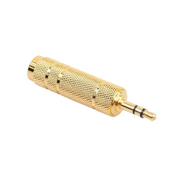 Adapter jack 3,5 mm han til 6,5 mm hun Reducering til hovedtelefoner og kabler med 6,5 mm stik Krop af zinklegering i guld 1