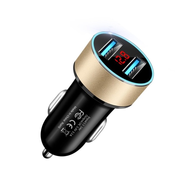 Adapter samochodowy LED 2x USB złoto