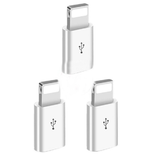 Adapter voor Apple iPhone Lightning naar Micro USB 3 stuks wit