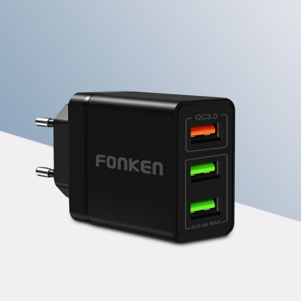 Adaptor CA de încărcare rapidă 3 porturi USB K772 negru