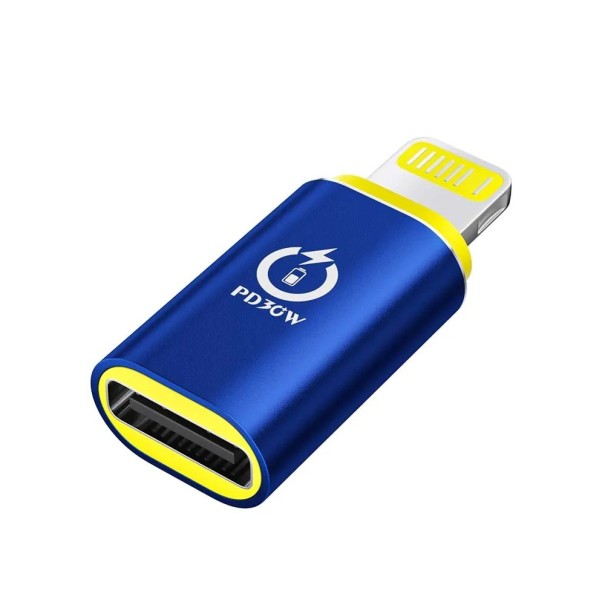 Adaptor colorat USB-C la Lightning cu suport PD, încărcare rapidă de 30W și transfer de date pentru iPhone, iPad, MacBook albastru
