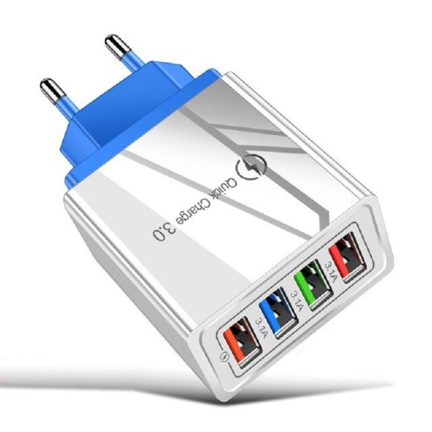 Adaptor de încărcare rapidă 4 porturi USB albastru