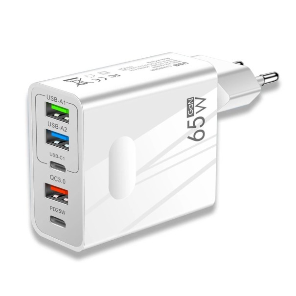 Adaptor de încărcare rapidă 65 W cu 5 porturi alb