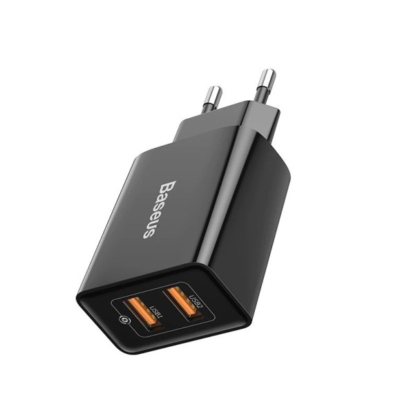 Adaptor de încărcare rapidă dual USB negru