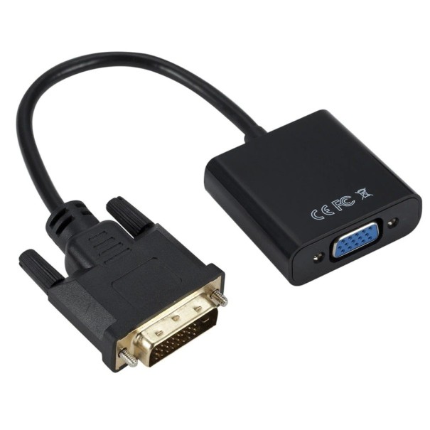 Adaptor DVI-D masculin la VGA feminin cu cablu pentru conectarea unui monitor sau proiector cu intrare VGA Lungime 26 cm Șuruburi de fixare Negru 1