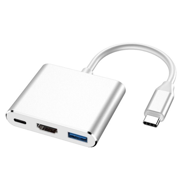 Adaptor USB-C la HDMI / USB-C / USB 3.0 argint