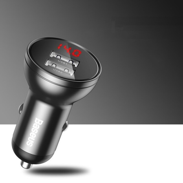 Adattatore di ricarica per auto Dual USB con display nero